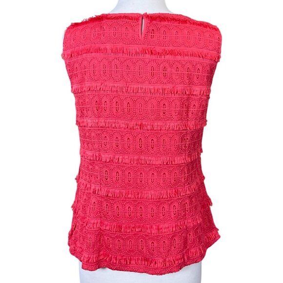 Talbots Orange Fringed Lace Sleeveless Side Zip  Back Button Shell NWT Size 8 - Picture 6 of 12